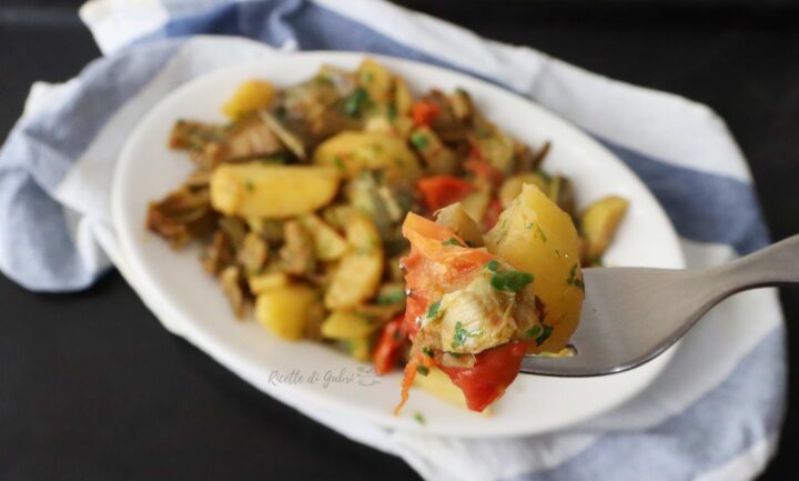 patate carciofi e pomodorini in padella contorno veloce e buonissimo ricetta gabri
