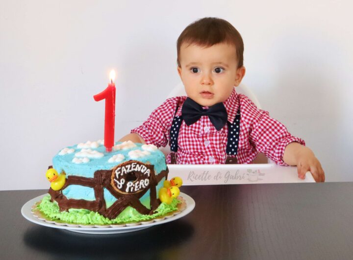 torta di compleanno tema fattoria decorata con panna ricetta facile gabri dolci senza zucchero bambini bimbo 1 anno