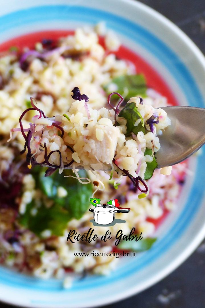 bulgur con petto di pollo e germogli misti
