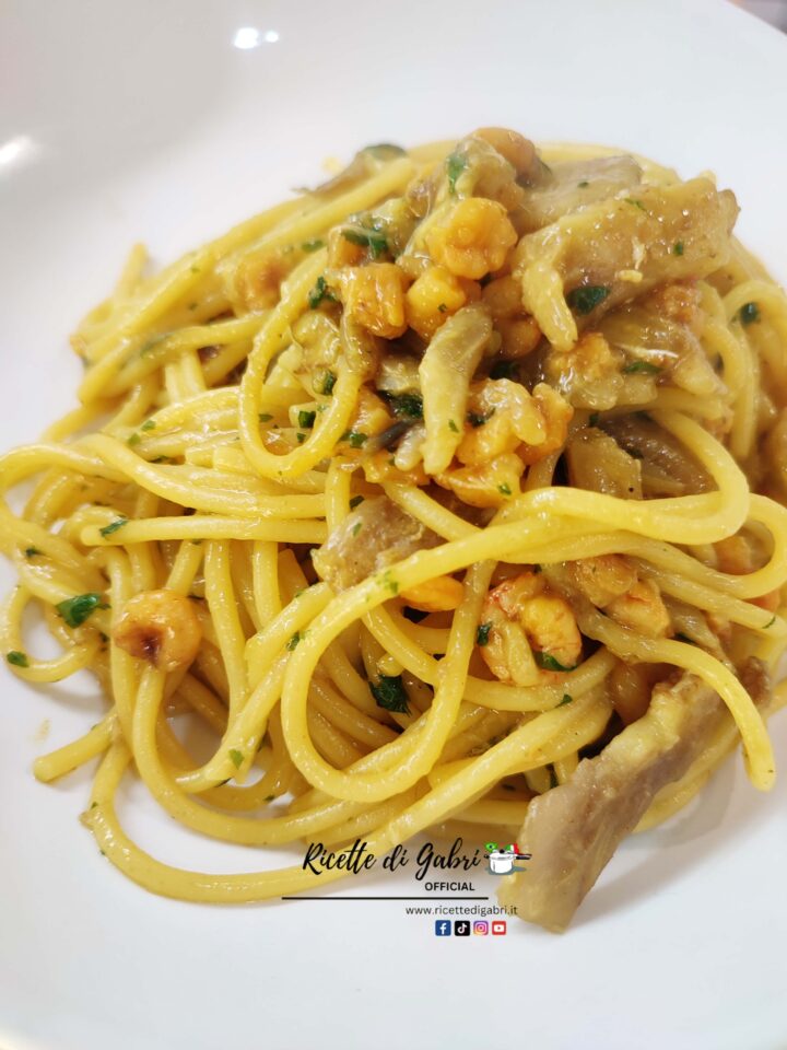 ricetta pasta carciofi e gamberi di gabri spaghetti cremosi veloci idee primo piatto di mare